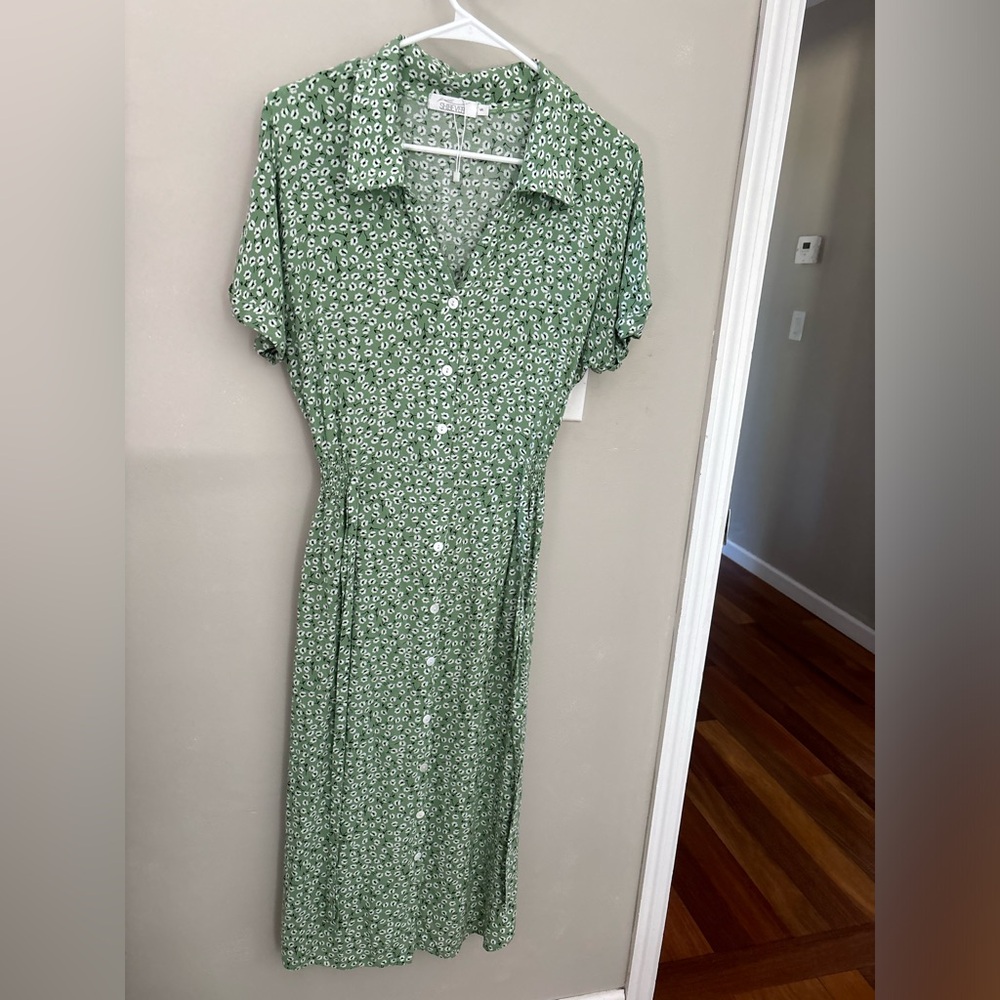 Green Floral Button-Up Dress